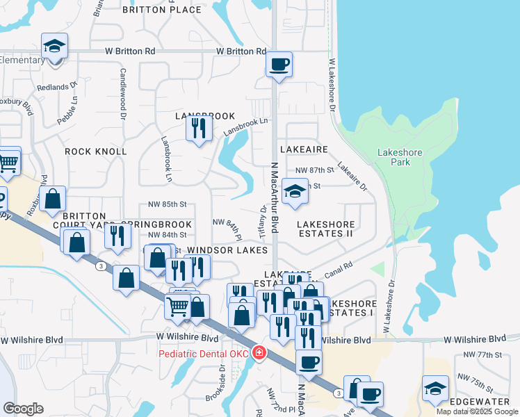 map of restaurants, bars, coffee shops, grocery stores, and more near 5901 Tiffany Cir in Oklahoma City
