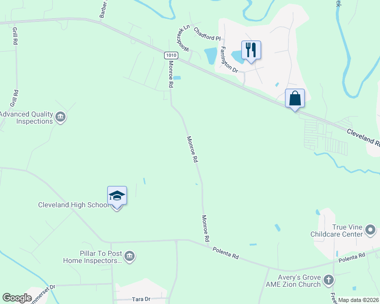 map of restaurants, bars, coffee shops, grocery stores, and more near Monroe Road in Smithfield
