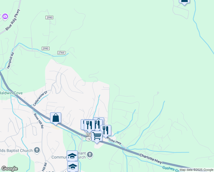 map of restaurants, bars, coffee shops, grocery stores, and more near 2000 208 Olde Eastwood Village Blvd in Asheville