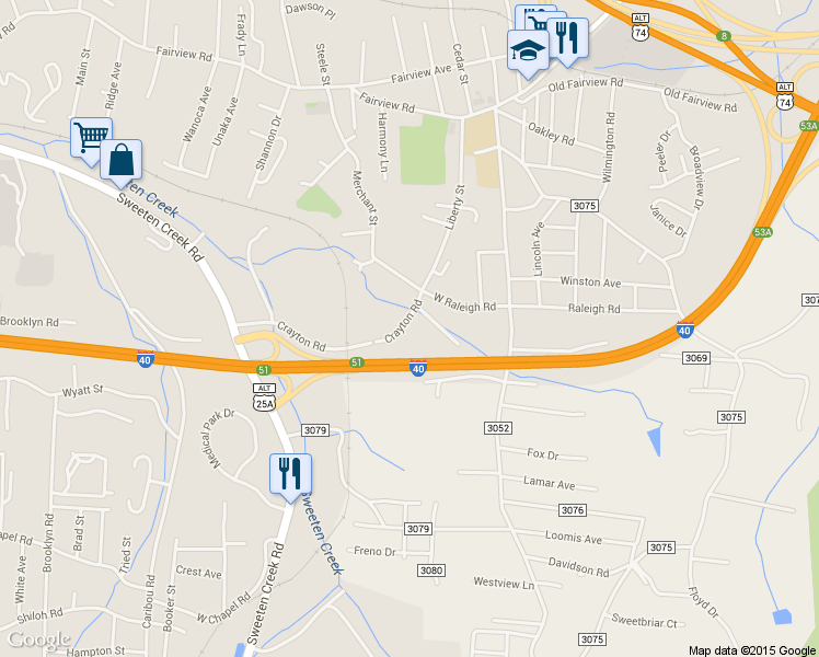 map of restaurants, bars, coffee shops, grocery stores, and more near 81 Crayton Road in Asheville