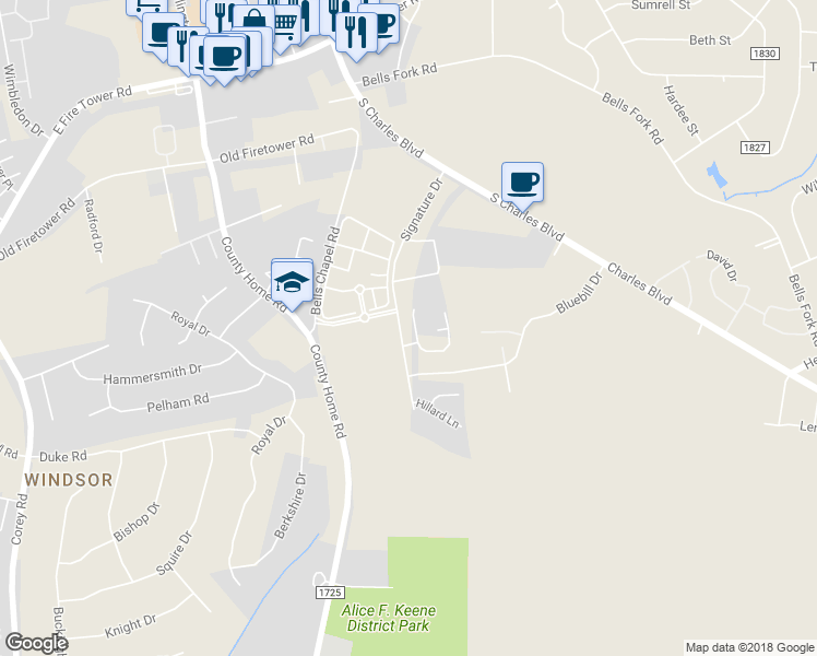 map of restaurants, bars, coffee shops, grocery stores, and more near 2216 Chavis Drive in Greenville
