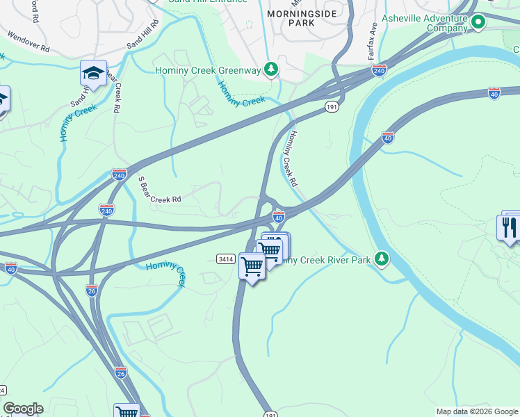 map of restaurants, bars, coffee shops, grocery stores, and more near Brevard Rd in Asheville