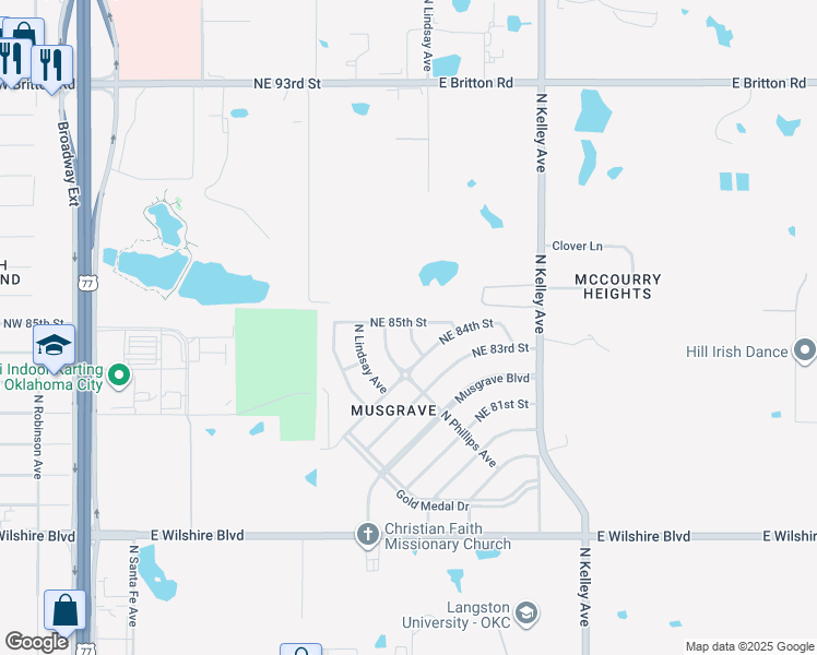 map of restaurants, bars, coffee shops, grocery stores, and more near 8525 North Laird Avenue in Oklahoma City