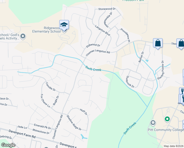 map of restaurants, bars, coffee shops, grocery stores, and more near 4016 Dublin Road in Winterville