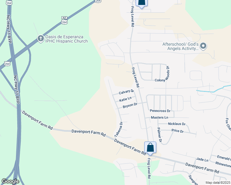 map of restaurants, bars, coffee shops, grocery stores, and more near 3653 Calvary Drive in Greenville