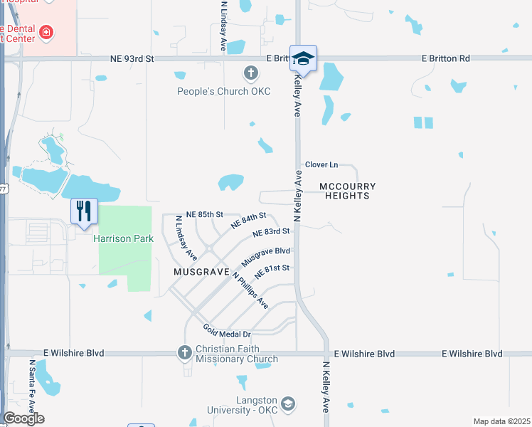 map of restaurants, bars, coffee shops, grocery stores, and more near 937 Northeast 84th Street in Oklahoma City