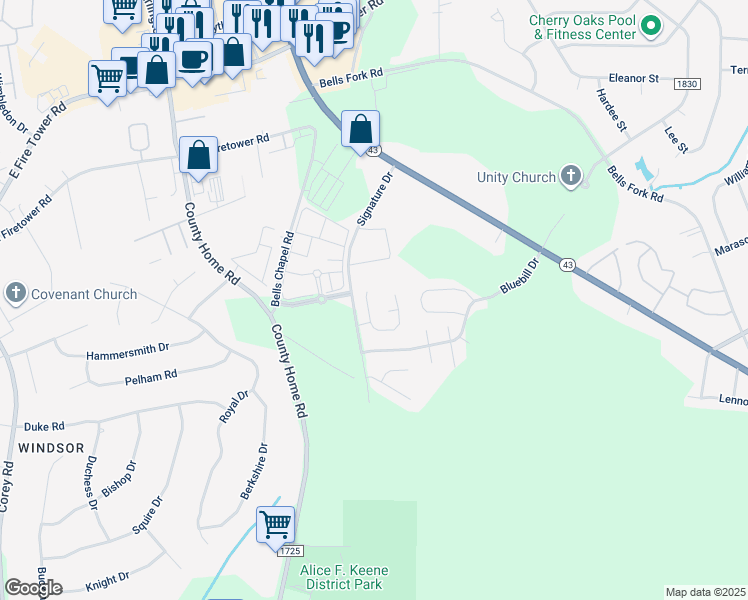 map of restaurants, bars, coffee shops, grocery stores, and more near 2224 Chavis Drive in Greenville