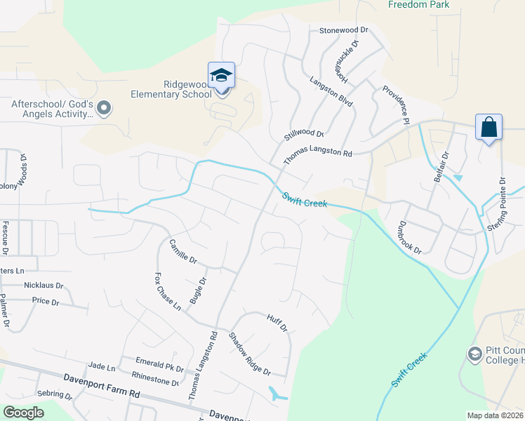 map of restaurants, bars, coffee shops, grocery stores, and more near 2272 Thomas Langston Road in Winterville