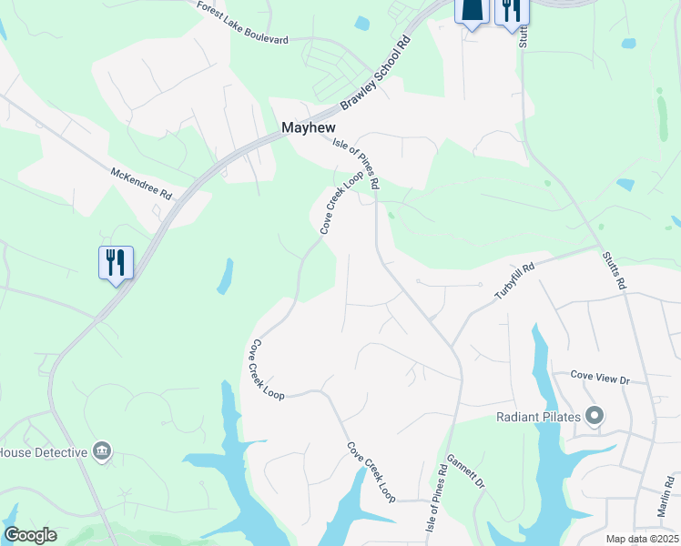 map of restaurants, bars, coffee shops, grocery stores, and more near 143 Farm Knoll Way in Mooresville