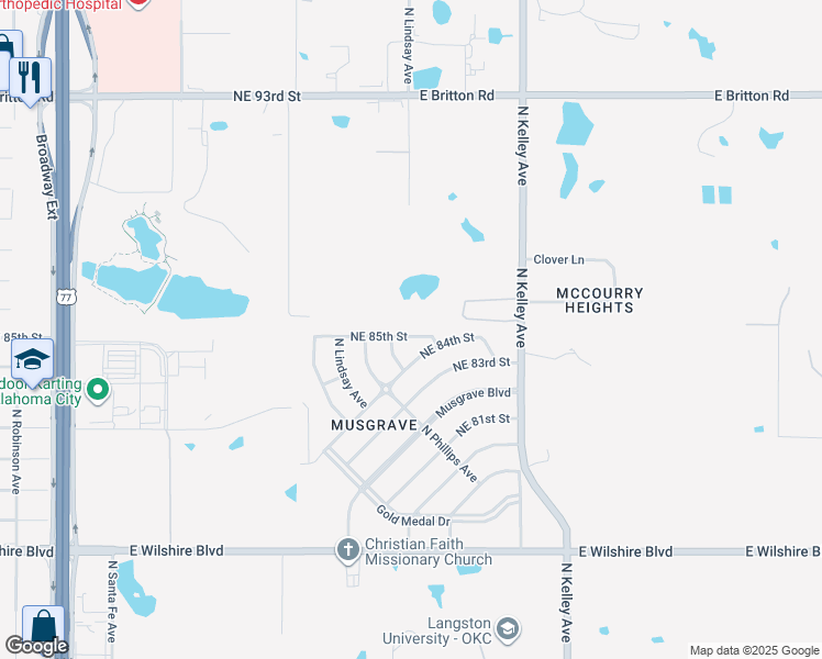 map of restaurants, bars, coffee shops, grocery stores, and more near 833 Northeast 84th Street in Oklahoma City