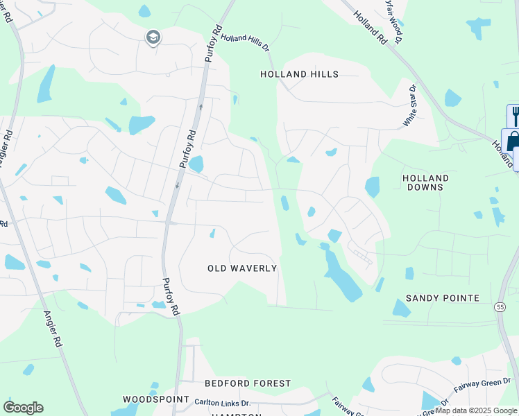 map of restaurants, bars, coffee shops, grocery stores, and more near 1610 Gatekeeper Lane in Fuquay-Varina
