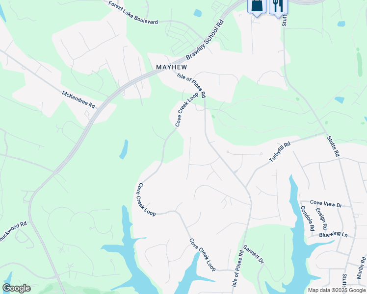 map of restaurants, bars, coffee shops, grocery stores, and more near 143 Farm Knoll Way in Mooresville