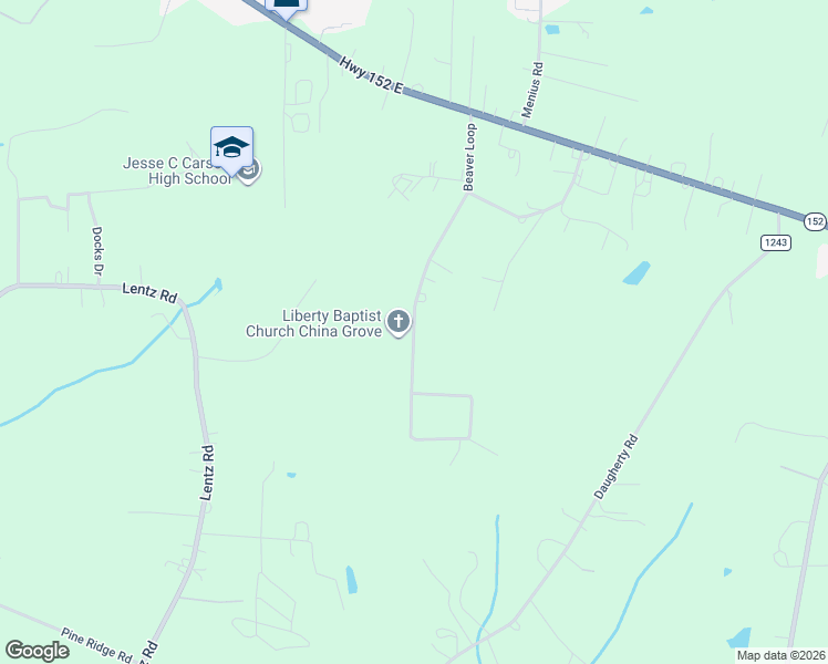 map of restaurants, bars, coffee shops, grocery stores, and more near 1515 Brookwood Drive in China Grove