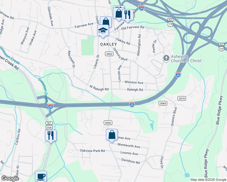 map of restaurants, bars, coffee shops, grocery stores, and more near 14 Winston Avenue in Asheville