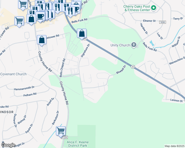 map of restaurants, bars, coffee shops, grocery stores, and more near 2412 Chavis Drive in Greenville