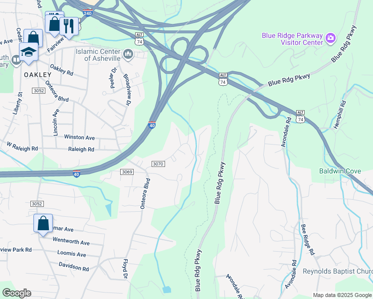 map of restaurants, bars, coffee shops, grocery stores, and more near 77A East Porter Road in Asheville