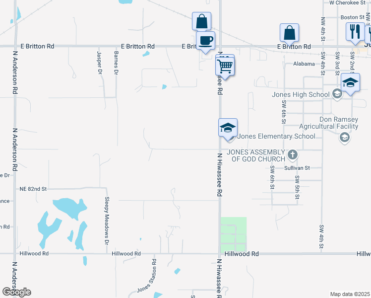 map of restaurants, bars, coffee shops, grocery stores, and more near 13145 Montana in Jones