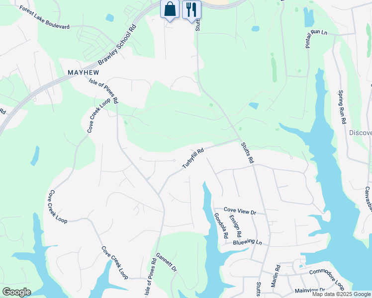 map of restaurants, bars, coffee shops, grocery stores, and more near 120 Bogey Lane in Mooresville