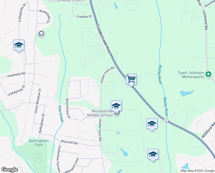 map of restaurants, bars, coffee shops, grocery stores, and more near 102 Kennedy Ridge Way in Mooresville