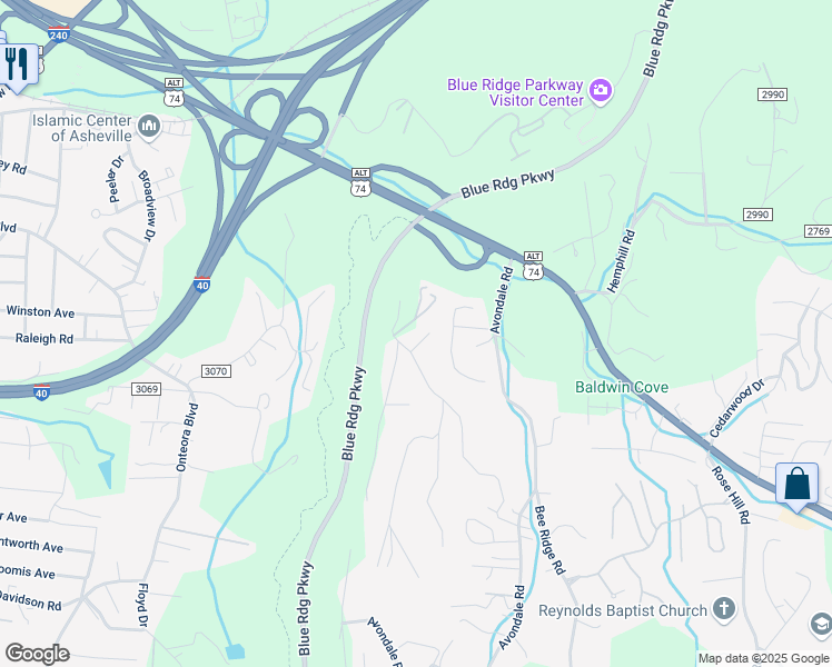 map of restaurants, bars, coffee shops, grocery stores, and more near 104 Fleming Court in Asheville
