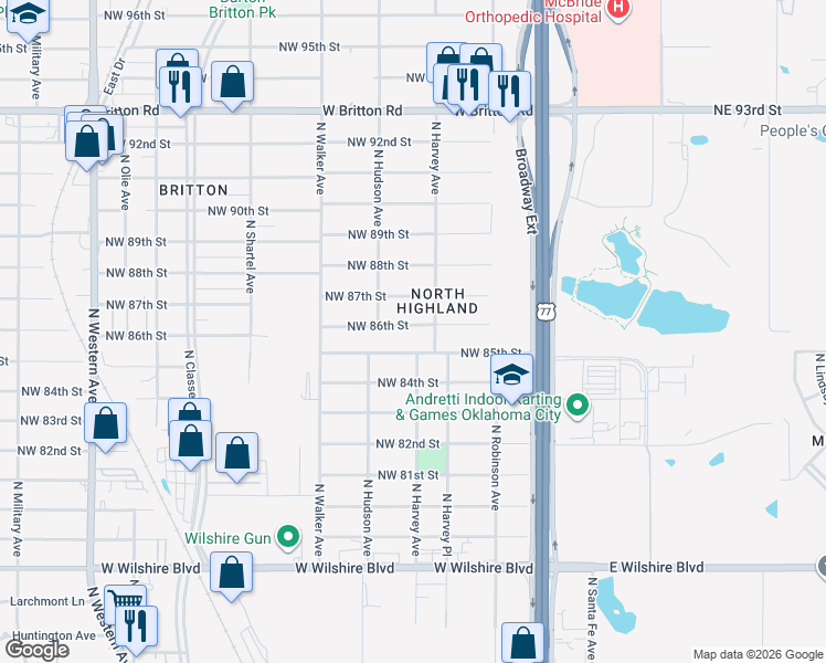 map of restaurants, bars, coffee shops, grocery stores, and more near 316 Northwest 86th Street in Oklahoma City
