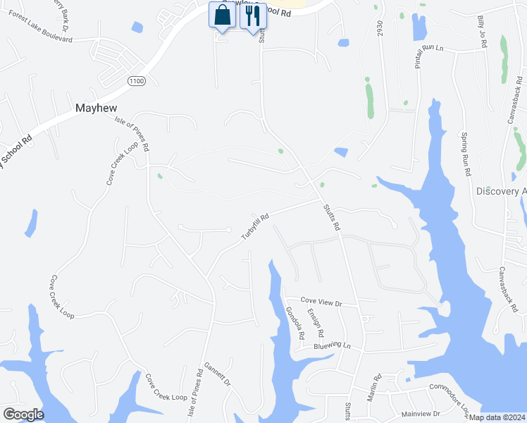 map of restaurants, bars, coffee shops, grocery stores, and more near 154 Turbyfill Road in Mooresville