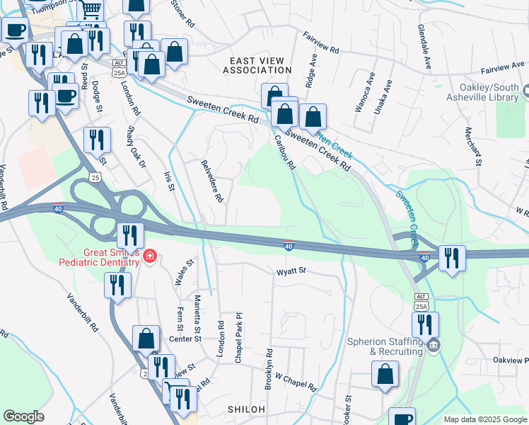map of restaurants, bars, coffee shops, grocery stores, and more near 104 Brooklyn Road in Asheville