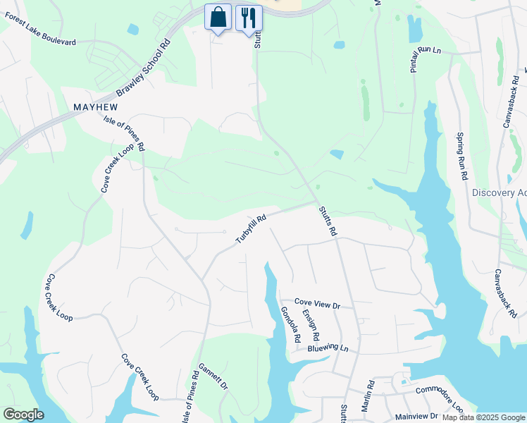 map of restaurants, bars, coffee shops, grocery stores, and more near 148 Turbyfill Road in Mooresville