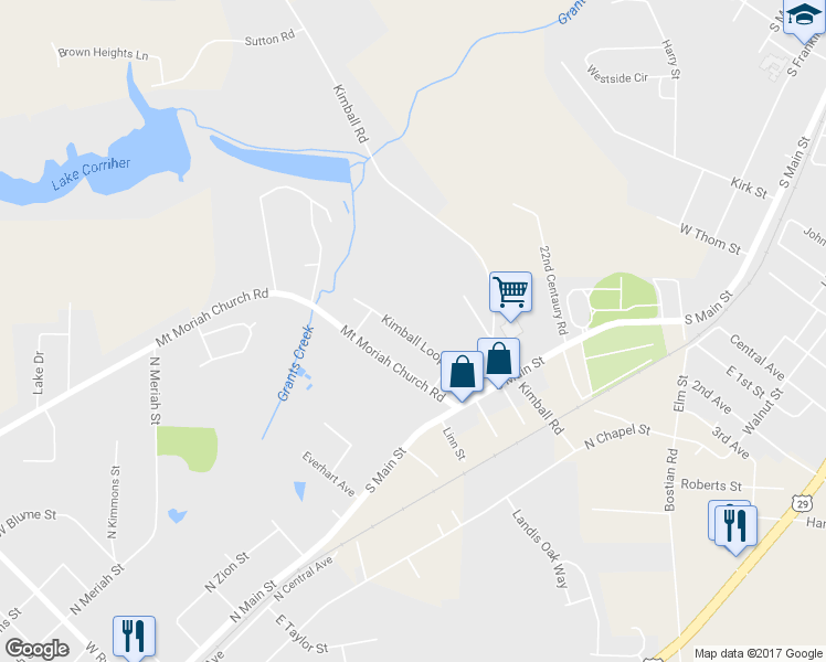 map of restaurants, bars, coffee shops, grocery stores, and more near 325 Kimball Loop in China Grove