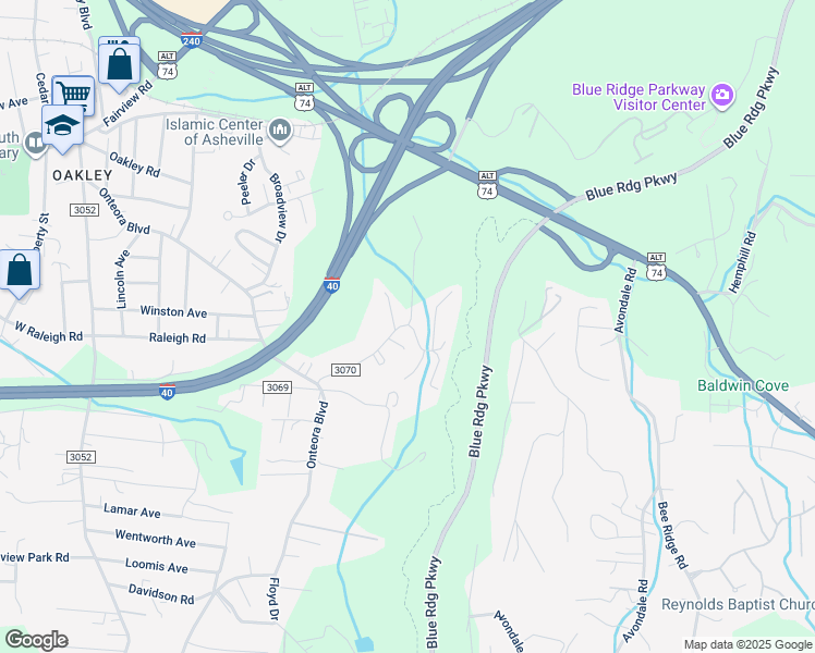 map of restaurants, bars, coffee shops, grocery stores, and more near 77A East Porter Road in Asheville