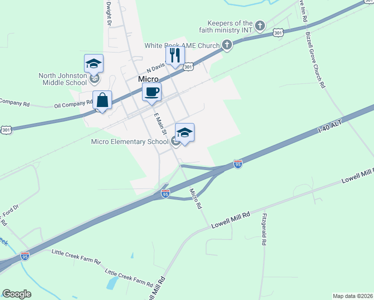 map of restaurants, bars, coffee shops, grocery stores, and more near 301 East Main Street in Selma