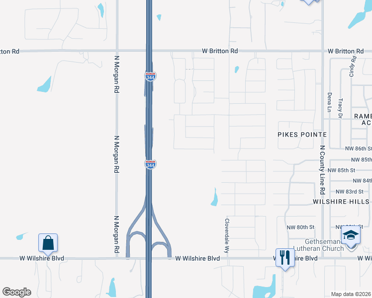 map of restaurants, bars, coffee shops, grocery stores, and more near 9452 Northwest 86th Street in Yukon