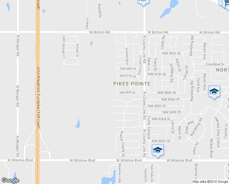 map of restaurants, bars, coffee shops, grocery stores, and more near 8705 Pikes Peak Road in Yukon