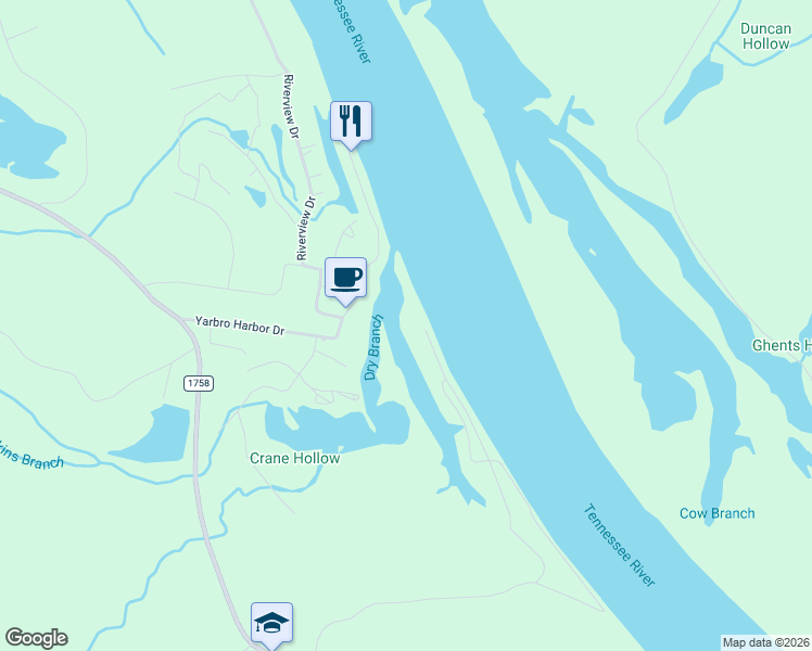 map of restaurants, bars, coffee shops, grocery stores, and more near 657 Gumdale Cove in Decaturville