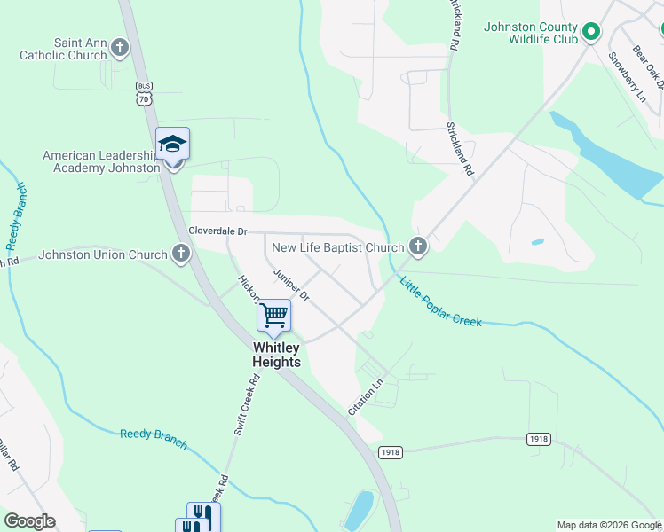 map of restaurants, bars, coffee shops, grocery stores, and more near 116 Cottonwood Drive in Clayton