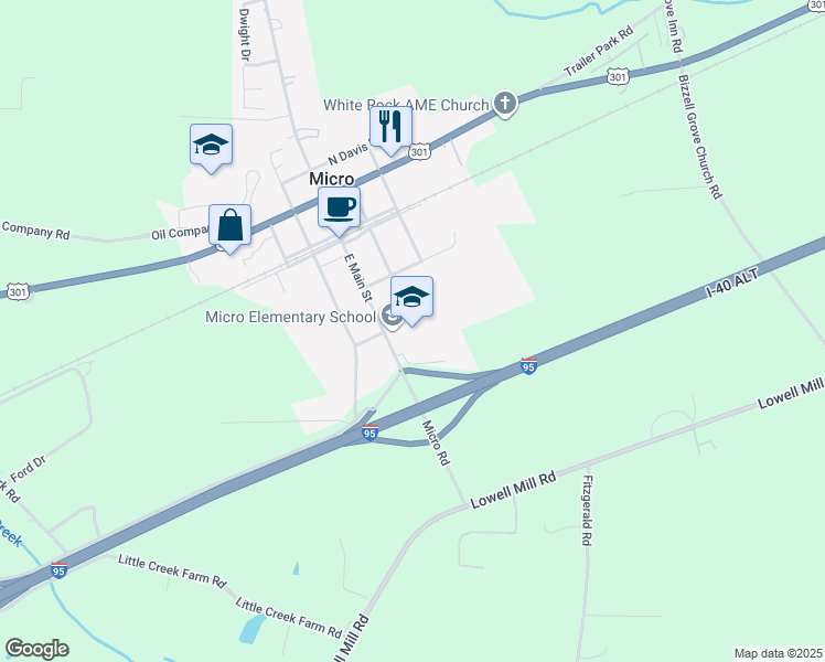 map of restaurants, bars, coffee shops, grocery stores, and more near 301 East Main Street in Selma