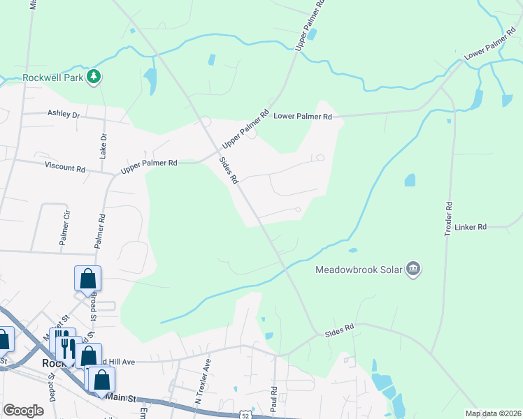 map of restaurants, bars, coffee shops, grocery stores, and more near 2375 Sides Road in Rockwell