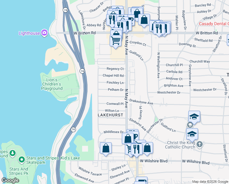 map of restaurants, bars, coffee shops, grocery stores, and more near 2932 Pelham Dr in Oklahoma City