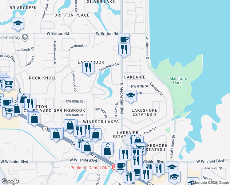 map of restaurants, bars, coffee shops, grocery stores, and more near 8709 Old Brompton Road in Oklahoma City
