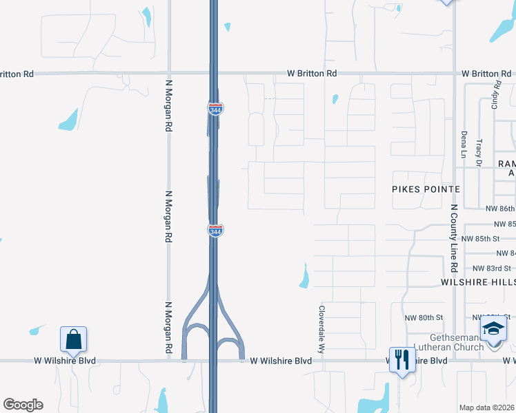 map of restaurants, bars, coffee shops, grocery stores, and more near 9452 Northwest 86th Street in Yukon