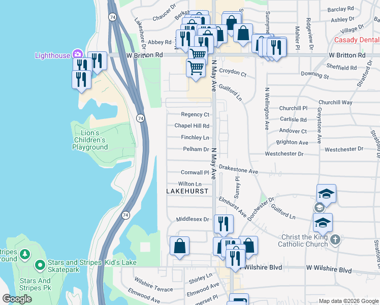 map of restaurants, bars, coffee shops, grocery stores, and more near 2932 Pelham Drive in Oklahoma City