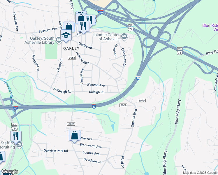 map of restaurants, bars, coffee shops, grocery stores, and more near 2 Newbern Avenue in Asheville