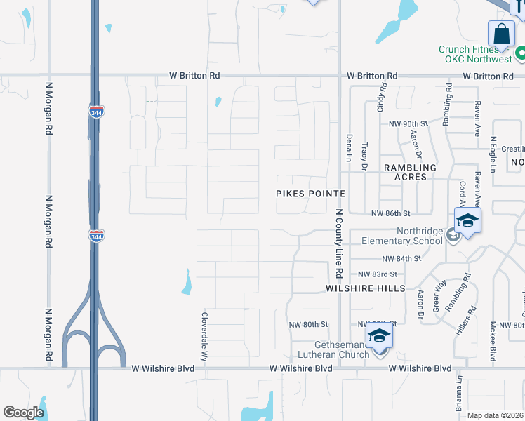 map of restaurants, bars, coffee shops, grocery stores, and more near 8705 Pikes Peak Road in Yukon