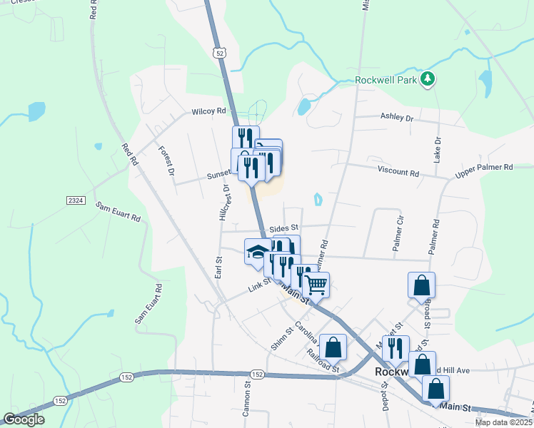 map of restaurants, bars, coffee shops, grocery stores, and more near 913 West Main Street in Rockwell