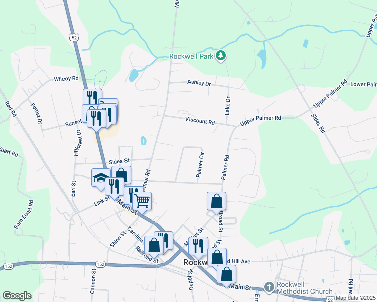 map of restaurants, bars, coffee shops, grocery stores, and more near 351 Palmer Cir in Rockwell