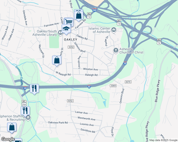 map of restaurants, bars, coffee shops, grocery stores, and more near 45 Broadview Avenue in Asheville