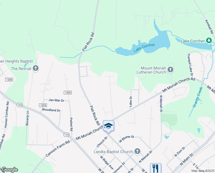 map of restaurants, bars, coffee shops, grocery stores, and more near 1260 Partee Drive in China Grove