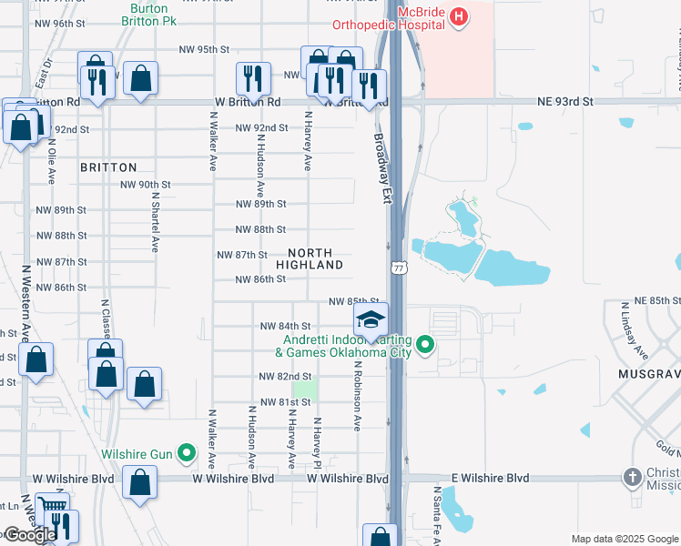 map of restaurants, bars, coffee shops, grocery stores, and more near 213 Northwest 86th Street in Oklahoma City