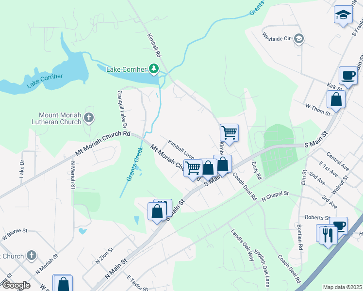 map of restaurants, bars, coffee shops, grocery stores, and more near 325 Kimball Loop in China Grove