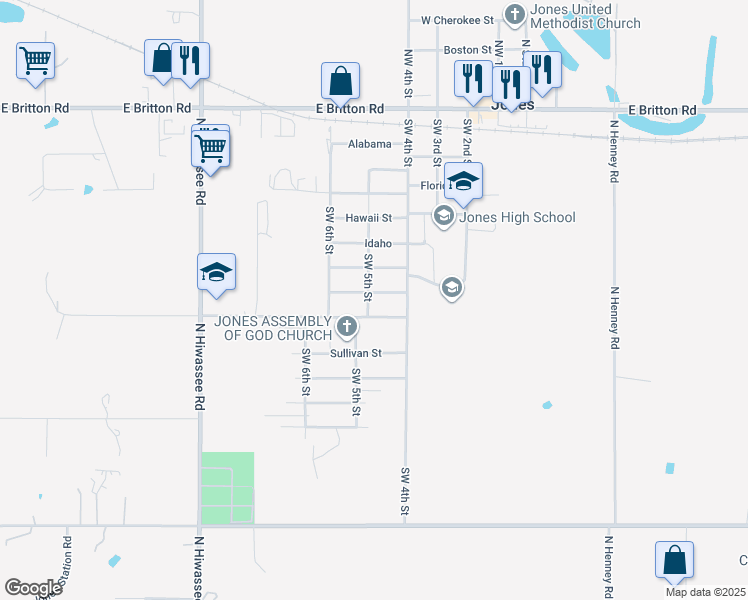 map of restaurants, bars, coffee shops, grocery stores, and more near 520 Louisiana Street in Jones